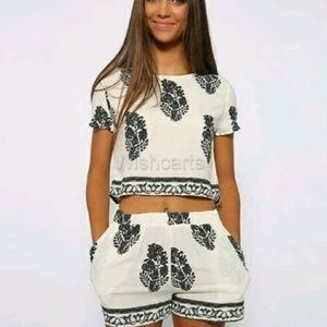 Women Casual Print O-Neck Short Sleeve Crop Tops E